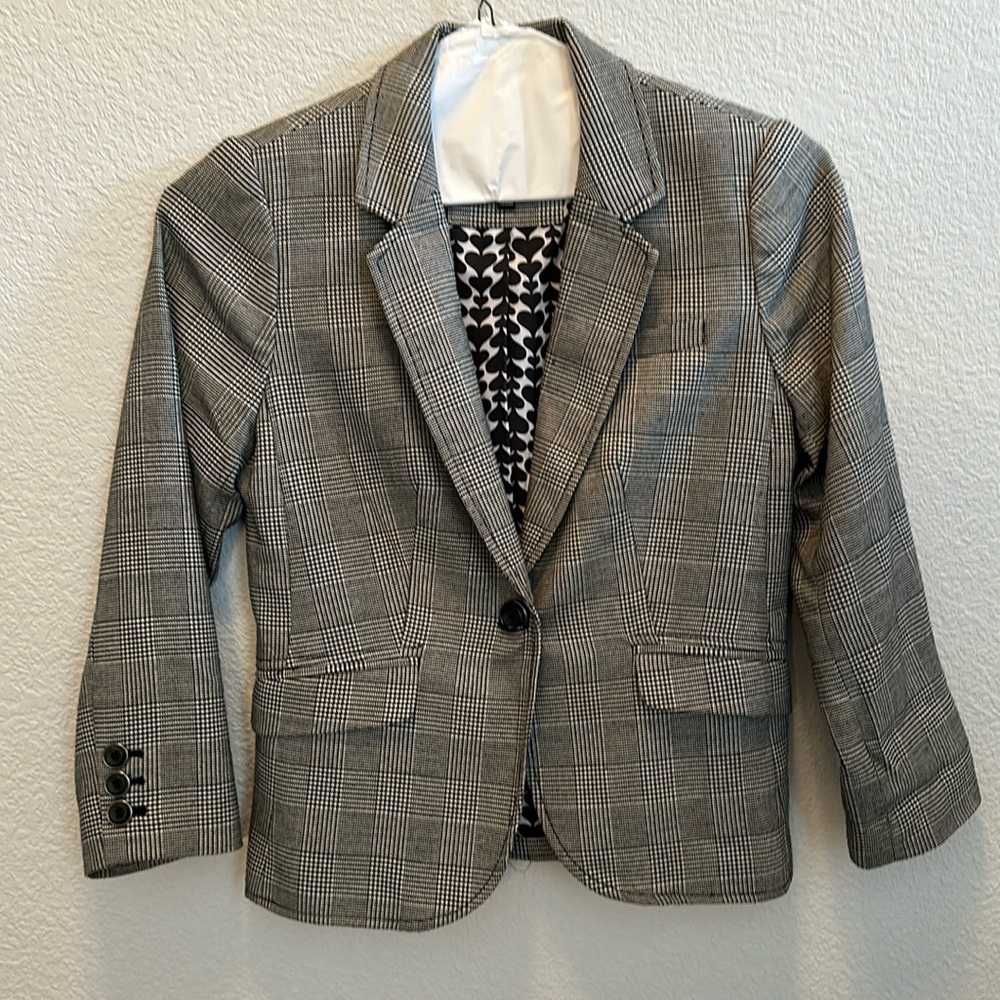 The Limited plaid black and white blazer. Inside liner in black spade design.
